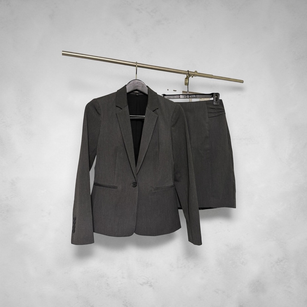 Express Women's Charcoal Gray Blazer and Skirt Suit Set